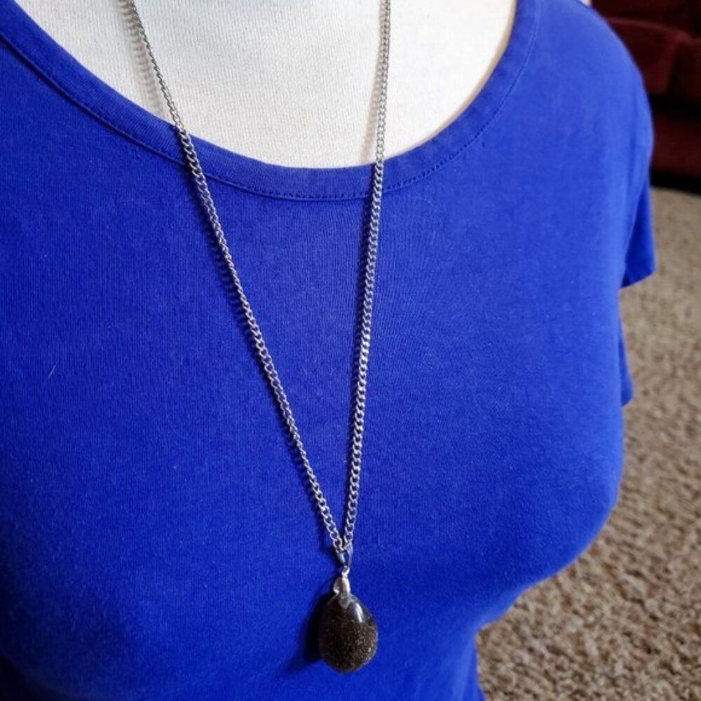 24IN Silver Tone Tiger's Eye Teardrop Pendant Necklace Tony Alexander Jewelry NW